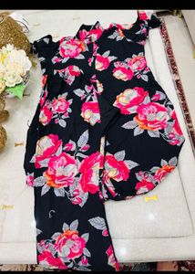 Floral Print Black Kurta cord set