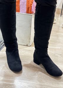 Black Suede Knee-High Boots