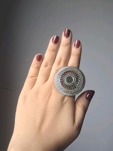 Vintage Oxidized Silver Round Mirror Ring
