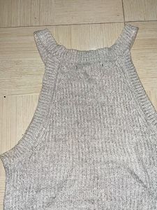 Gray Ribbed Halter Neck Crop Top
