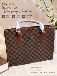 Chic Brown Checkered Satchel Handbag