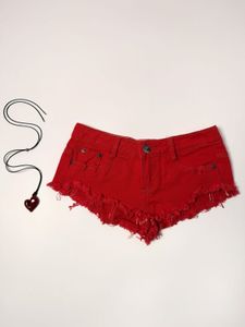 Red Denim Micro Shorts