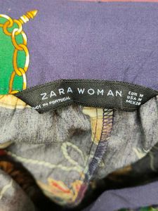 Zara Navy Blue Printed Midi Skirt