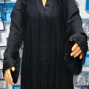 Long Black Burqa Pearls Work Design Piece