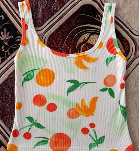 Cute Fruit Print Ribbed Tank Top