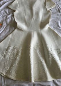 Cream Textured Fit and Flare Dress