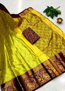 Exquisite Yellow &amp; Maroon Silk Saree