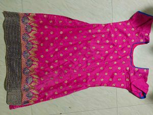 Pink Embroidered Kurta/ Churidar Top + shawl