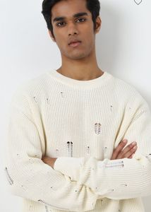 Nuon Westside Off White Distressed Knit Sweater