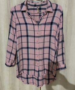 Pink Plain Button-Up Shirt