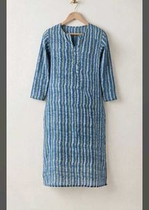Blue Striped Cotton Kurta