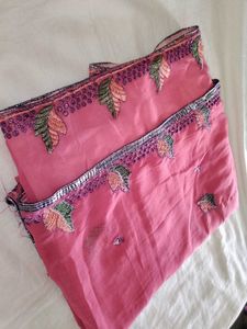 Beautiful Pink Embroidered Saree