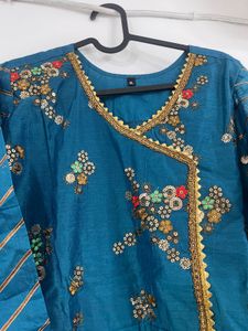 Elegant Teal Embroidered Kurta - Unused