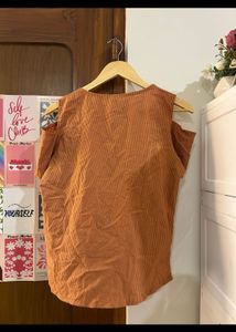 Orange Cold Shoulder Striped Top