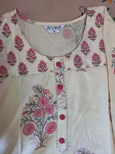 Cream Kurta with Pink Floral Print