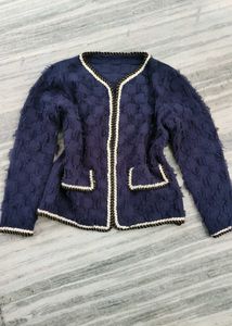 Elegant Textured Navy Blue tweed knit Jacket