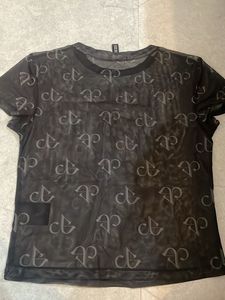 Black Pink Sheer Mesh Logo Top