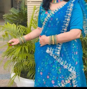 Beautiful Blue Embroidered Saree