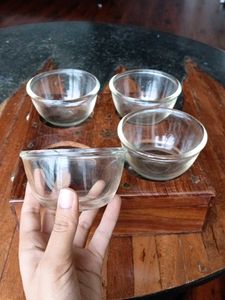Vintage Wooden Box with 4 Glass Bowls