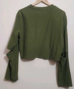 Olive Green Cropped Long Sleeve Top 36 Bust