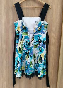 Floral Print Mini Dress with Black Accents