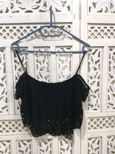 🌸Imported Black Crochet Crop Top G