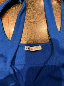 Vibrant Blue Ribbed Square Neck Tank Top