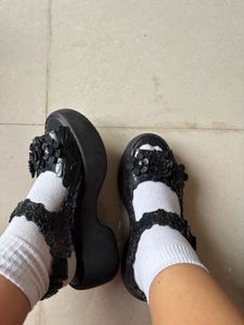 Black Floral Platform Sandals