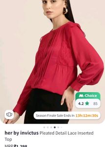 Pleated Detail Lace Inserted Top