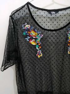 Sheer Black Polka Dot Embroidered Top