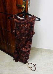 Stylish Brown Tie-Dye Sleeveless Dress sexy top