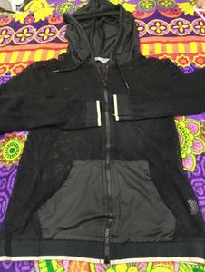 Black Mesh NET Zip-Up Hoodie