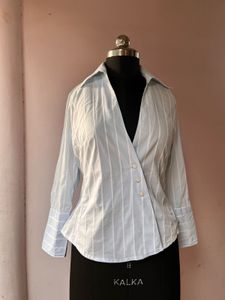 Zara basic pinstripe wrap shirt