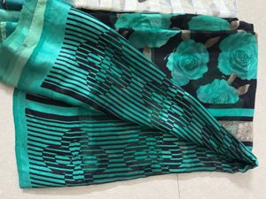 Beautiful Printed Teal Saree