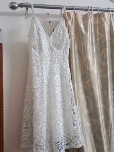 White PADDED Lace Flirty Dress