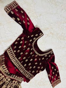 Maroon Velvet Lehenga-2 Dupattas