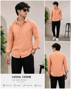 Men's Casual Printed Peach Shirt