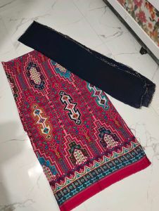 Vibrant Geometric Print kurta fabric with lace