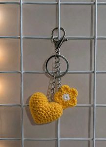 Cute Crochet Heart & Flower Keychain