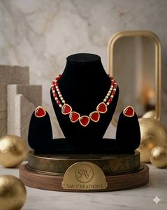 Elegant Red Stone Necklace & Earring Set