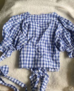Gingham blue Wrap Crop Top