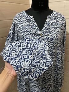 3xl Oversized Stylish Blue &amp; White Printed Kurta