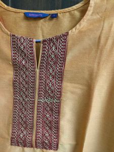 Yellow Embroidered Kurta with Red Bottoms