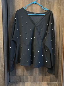 Black Pearl Embellished Wrap Top