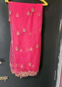 Vibrant Pink Embroidered Net Dupatta