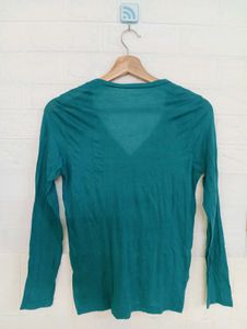 Green Button-Down Long Sleeve Top