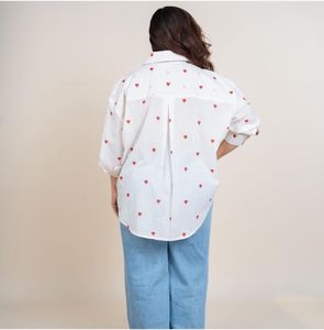 Chic White Heart Print Button-Up Shirt