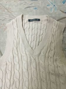 Cream Cable Knit Sleeveless V-Neck Sweater Vest