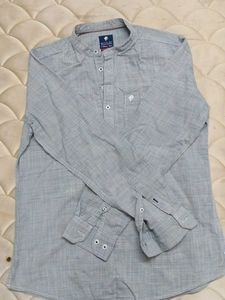 Men's Grey Mandarin Collar Shirt