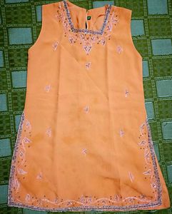 Elegant Peach Embroidered Kurta with Sharara Set